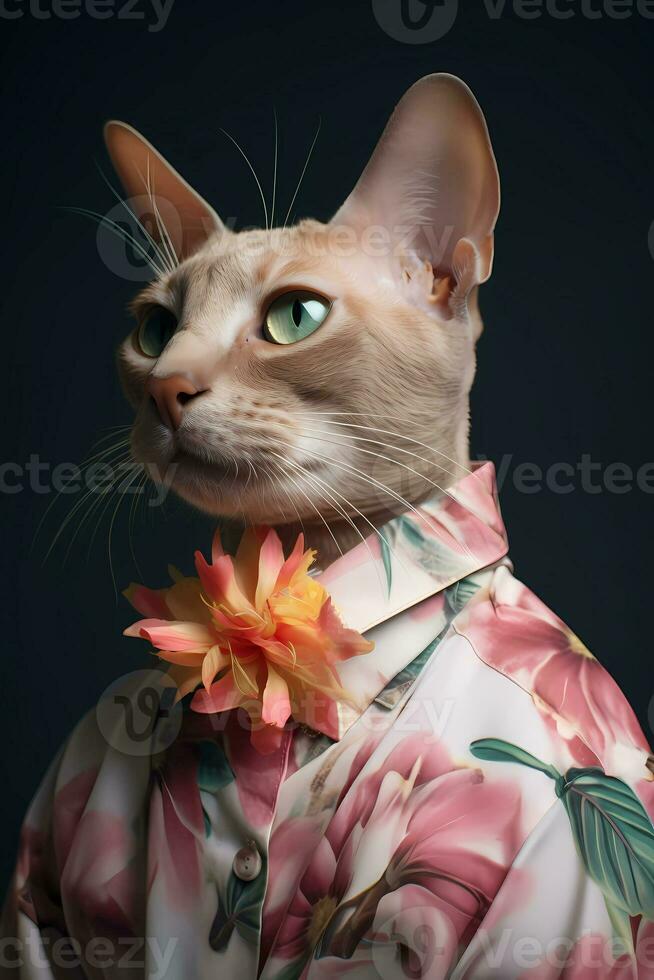 freddo gatto con alla moda Abiti. semplice animale creativo concetto isolato su colorato sfondo. foto