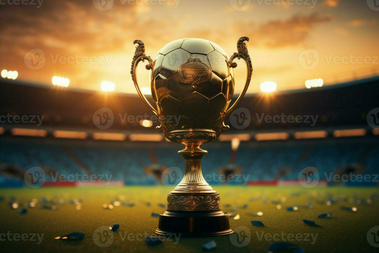 il grandezza di il calcio stadio incapsulato nel il d'oro vincitori tazza ai generato foto