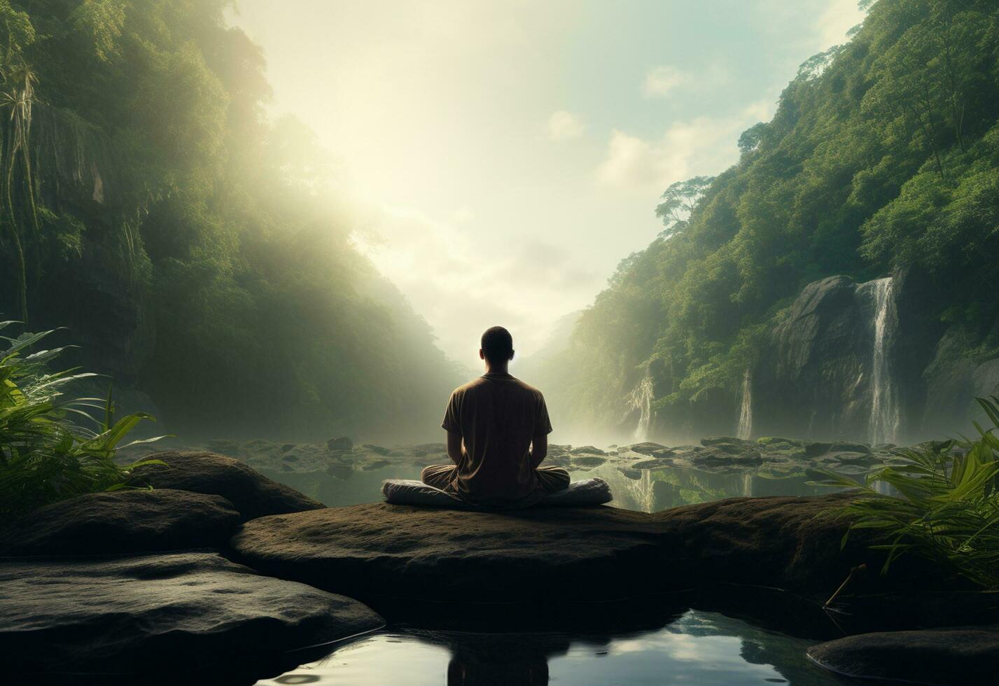 ai generativo foto di un' uomo praticante consapevolezza e meditazione nel un' tranquillo, calmo naturale ambiente sony a7s realistico Immagine, ultra hd, alto design molto dettagliato