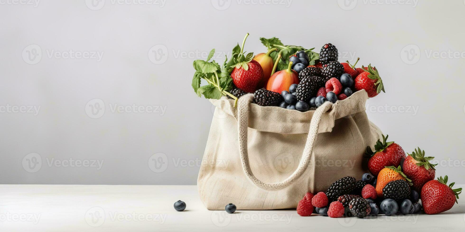 ai generato. ai generativo. fresco biologico frutta e verdure nel bianca totalizzatore eco Borsa. biologico salutare memorizzare promozione. grafico arte foto