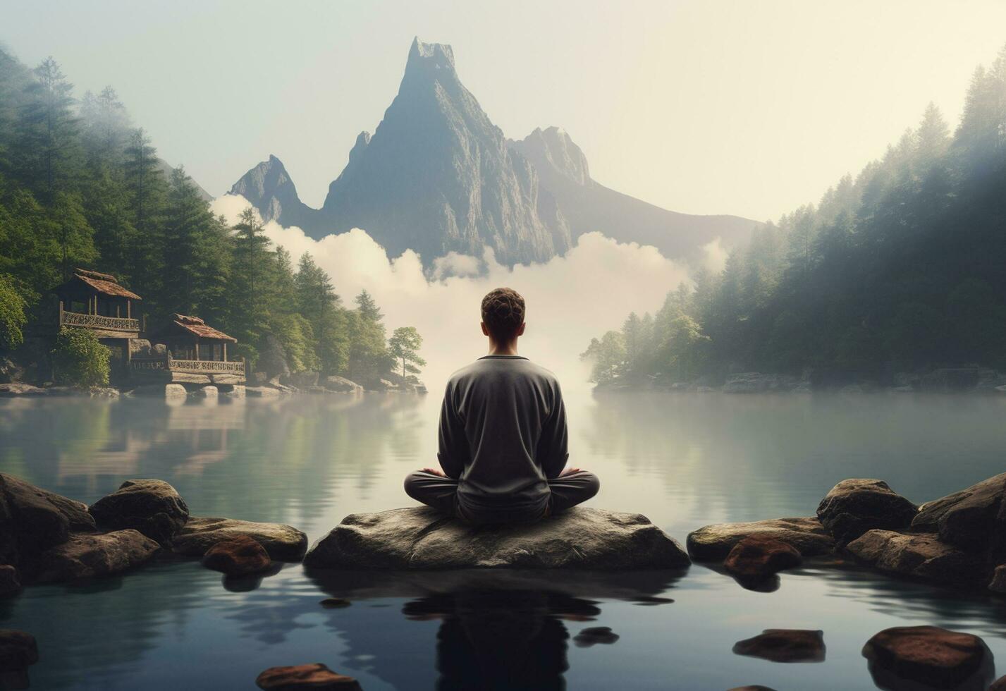 ai generativo foto di un' uomo praticante consapevolezza e meditazione nel un' tranquillo, calmo naturale ambiente sony a7s realistico Immagine, ultra hd, alto design molto dettagliato