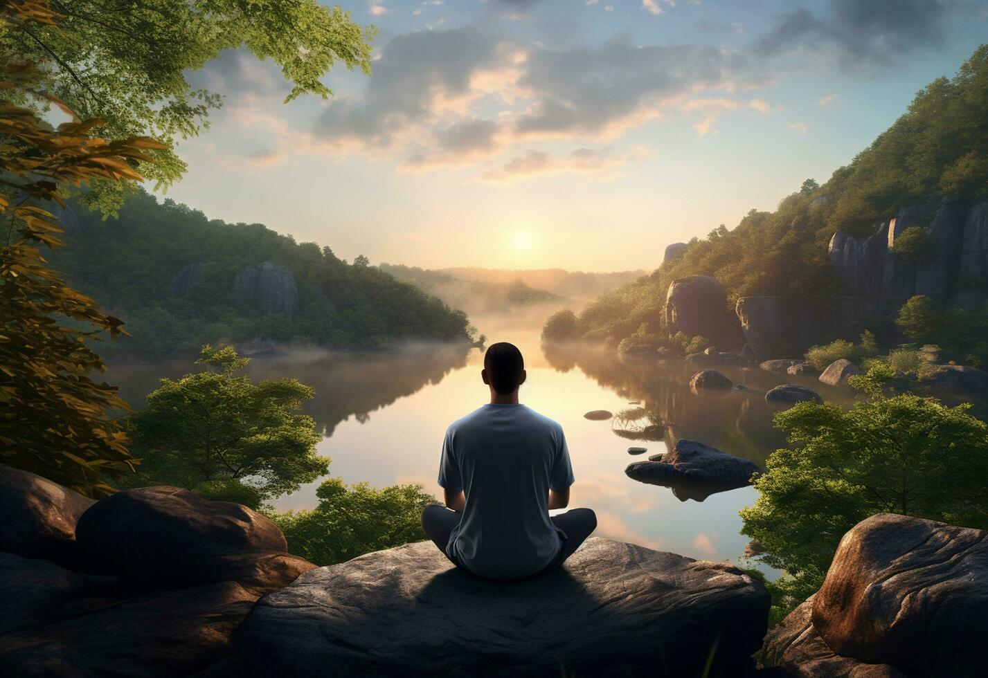 ai generativo foto di un' uomo praticante consapevolezza e meditazione nel un' tranquillo, calmo naturale ambiente sony a7s realistico Immagine, ultra hd, alto design molto dettagliato