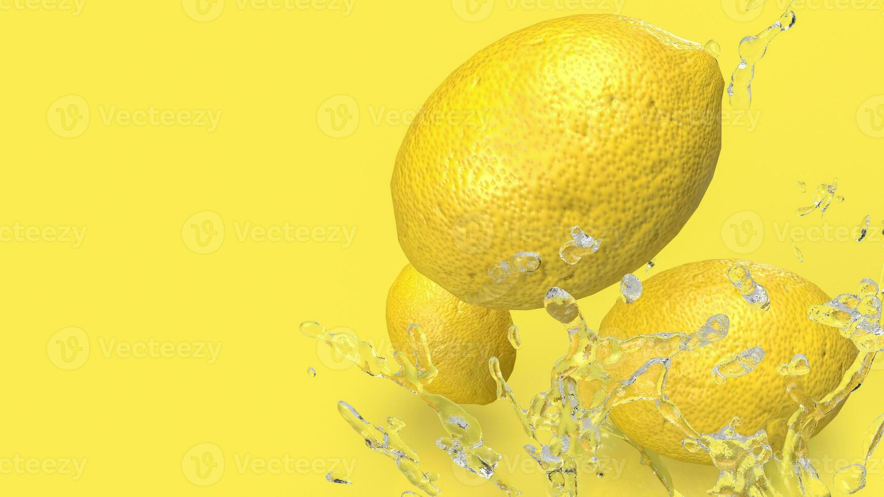 il Limone e acqua spruzzo su giallo sfondo per cibo o bevanda concetto 3d interpretazione foto