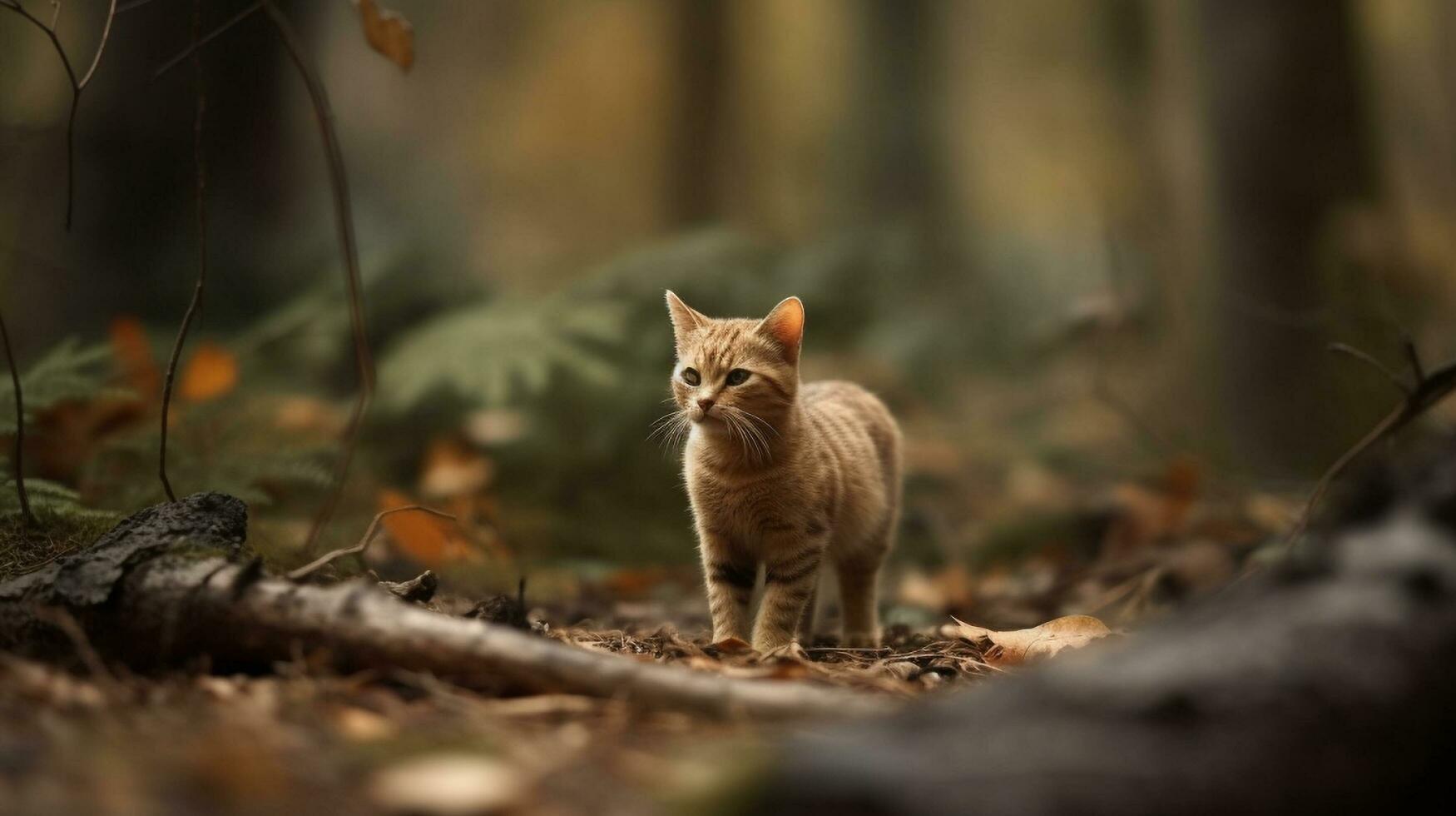 un' gatto in piedi nel il mezzo di un' foresta , generativo ai foto