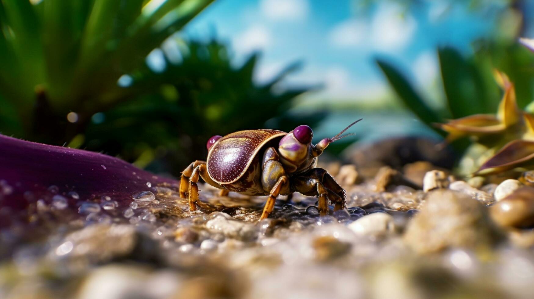 un' vicino su di un' Granchio su il terra, generativo ai foto