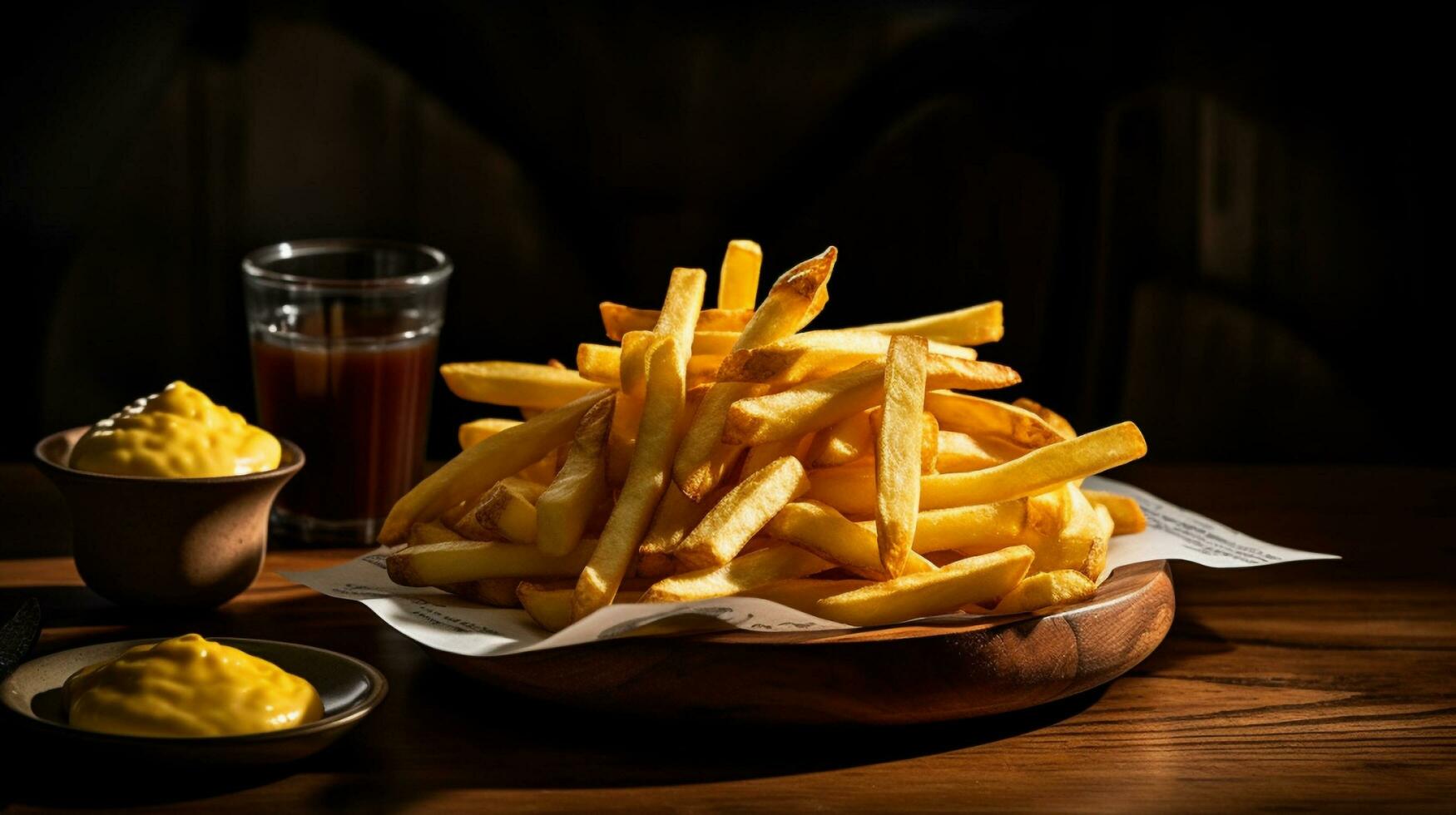 un' cestino di francese patatine fritte Il prossimo per un' cestino di ketchup, generativo ai foto