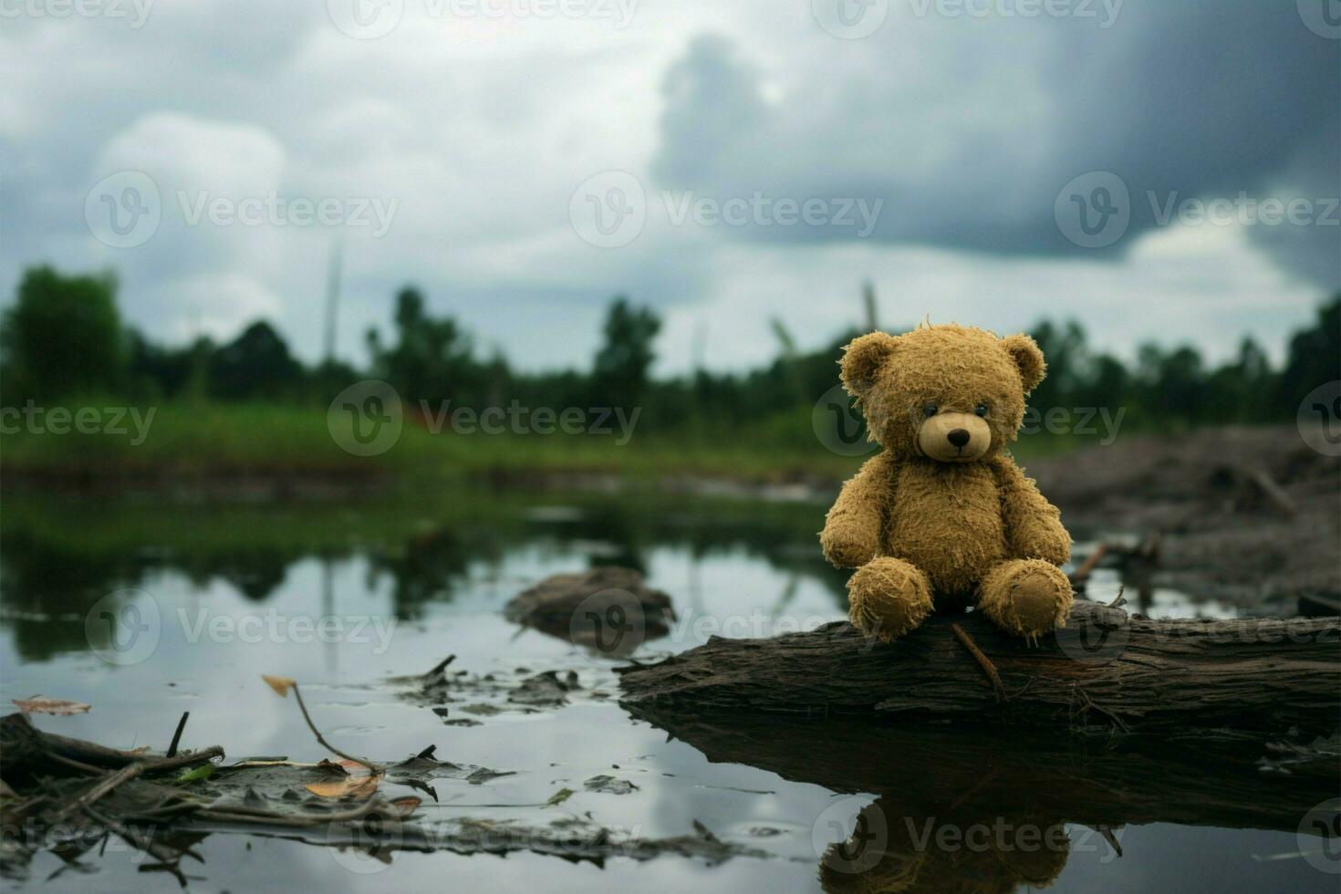 Vintage ▾ stile solitario orso Bambola trasuda scuro, malinconico eleganza ai generato foto