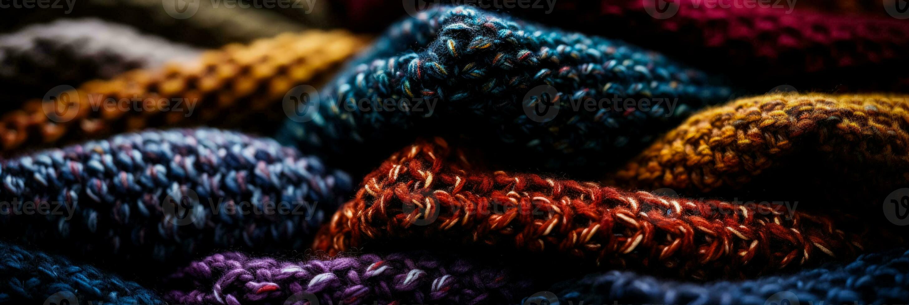 vicino su immagini cattura il ricco textures di intrecciata di lana tessuti foto
