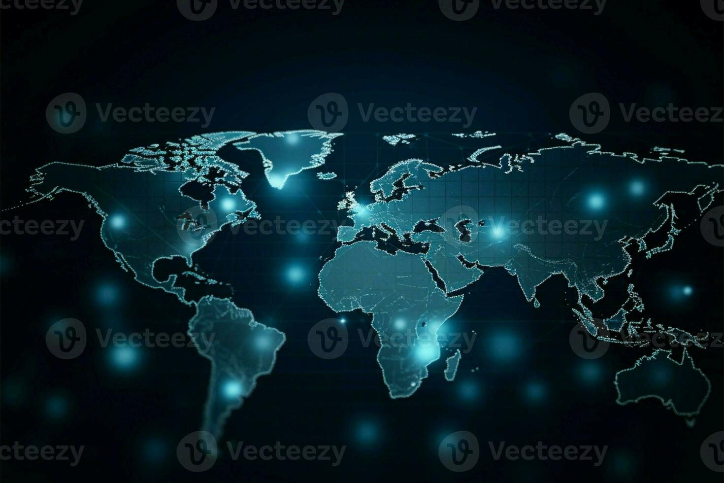astratto blu tema con mondo carta geografica nel polka puntini per attività commerciale tecnologia ai generato foto