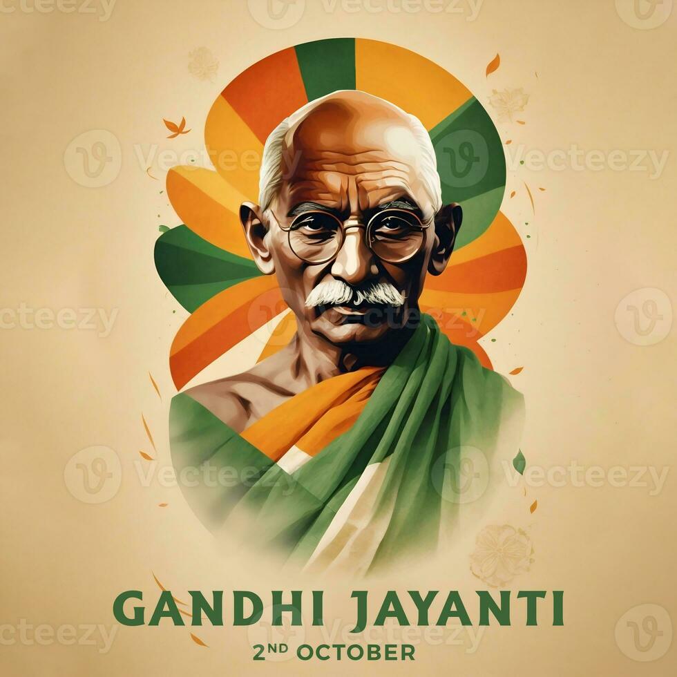 vettore illustrazione per 2 ° ottobre gandhi jayanti con simpatico e bellissimo design di ai generato foto