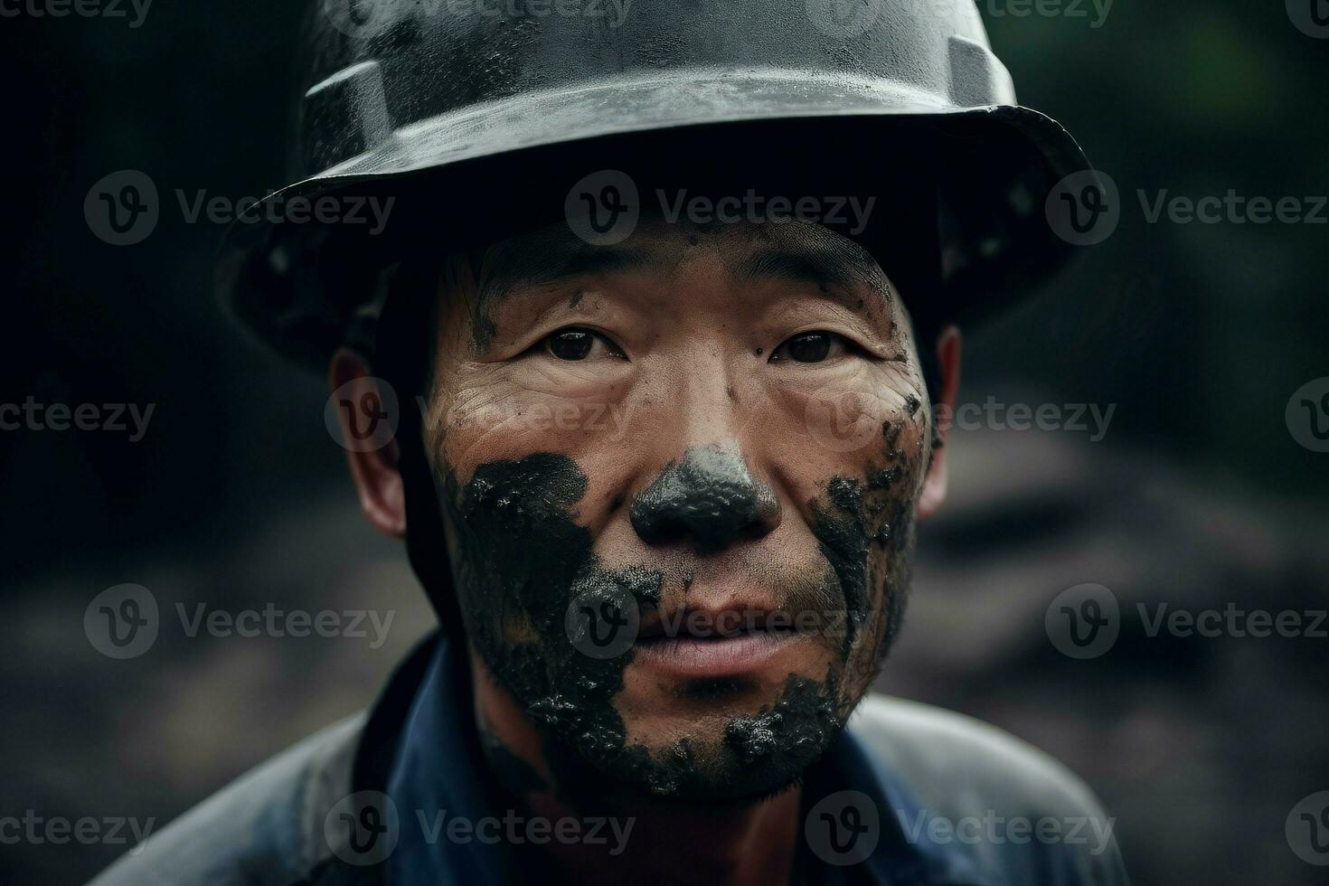 asiatico minatore lavoratore sporco viso. creare ai foto