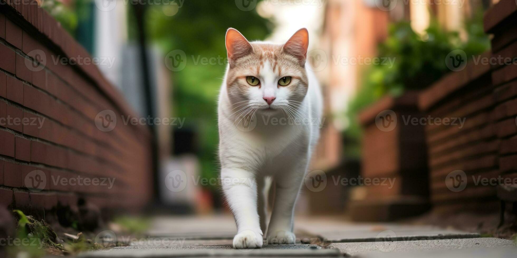 ai generato. ai generativo. uno solitario gatto animale domestico a piedi strada città urbano sfondo. grafico arte foto