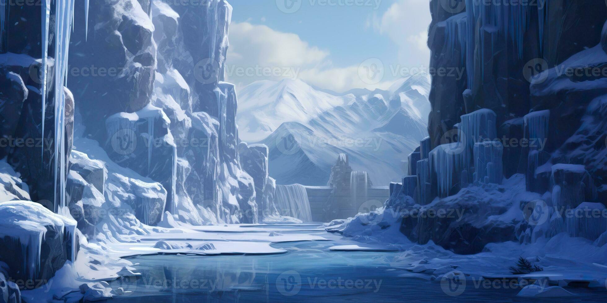ai generato. ai generativo. inverno neve ghiaccio natura all'aperto congelato cascata paesaggio sfondo. grafico arte foto