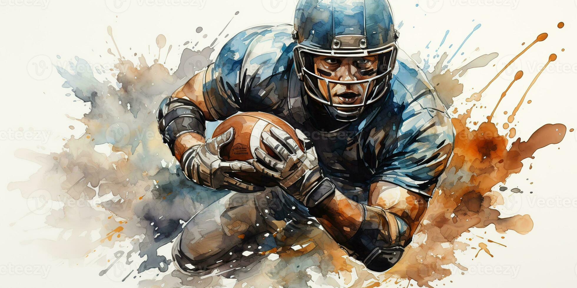 ai generato. ai generativo. americano calcio giocatore atleta campione gioco sport disegnare dipingere acquerello arte. grafico arte foto