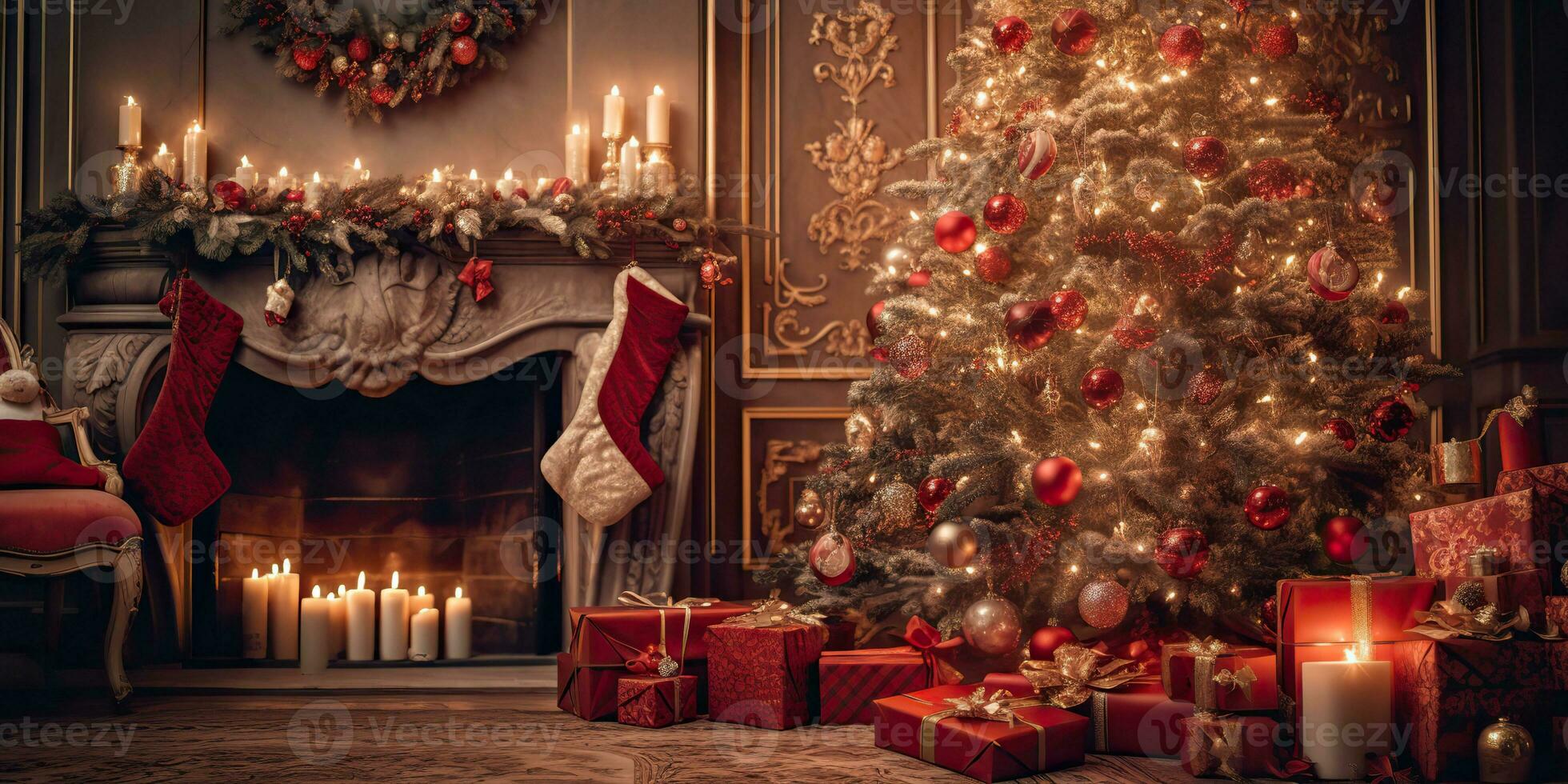 ai generato. ai generativo. allegro Natale natale nuovo anno casa interno architettura decorazione sfondo. grafico arte foto