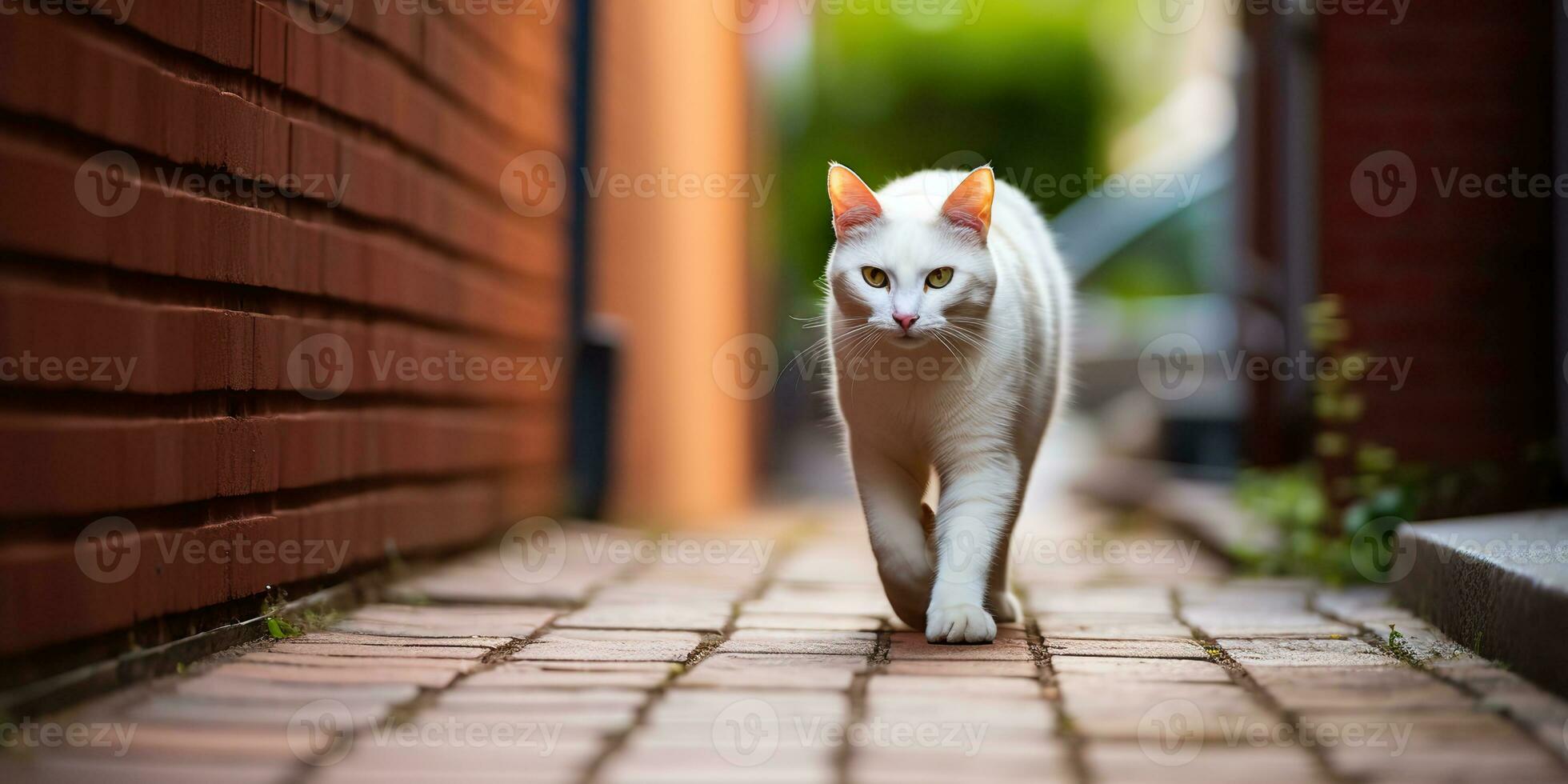 ai generato. ai generativo. uno solitario gatto animale domestico a piedi strada città urbano sfondo. grafico arte foto