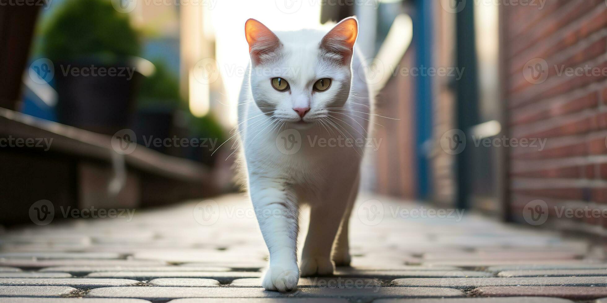 ai generato. ai generativo. uno solitario gatto animale domestico a piedi strada città urbano sfondo. grafico arte foto