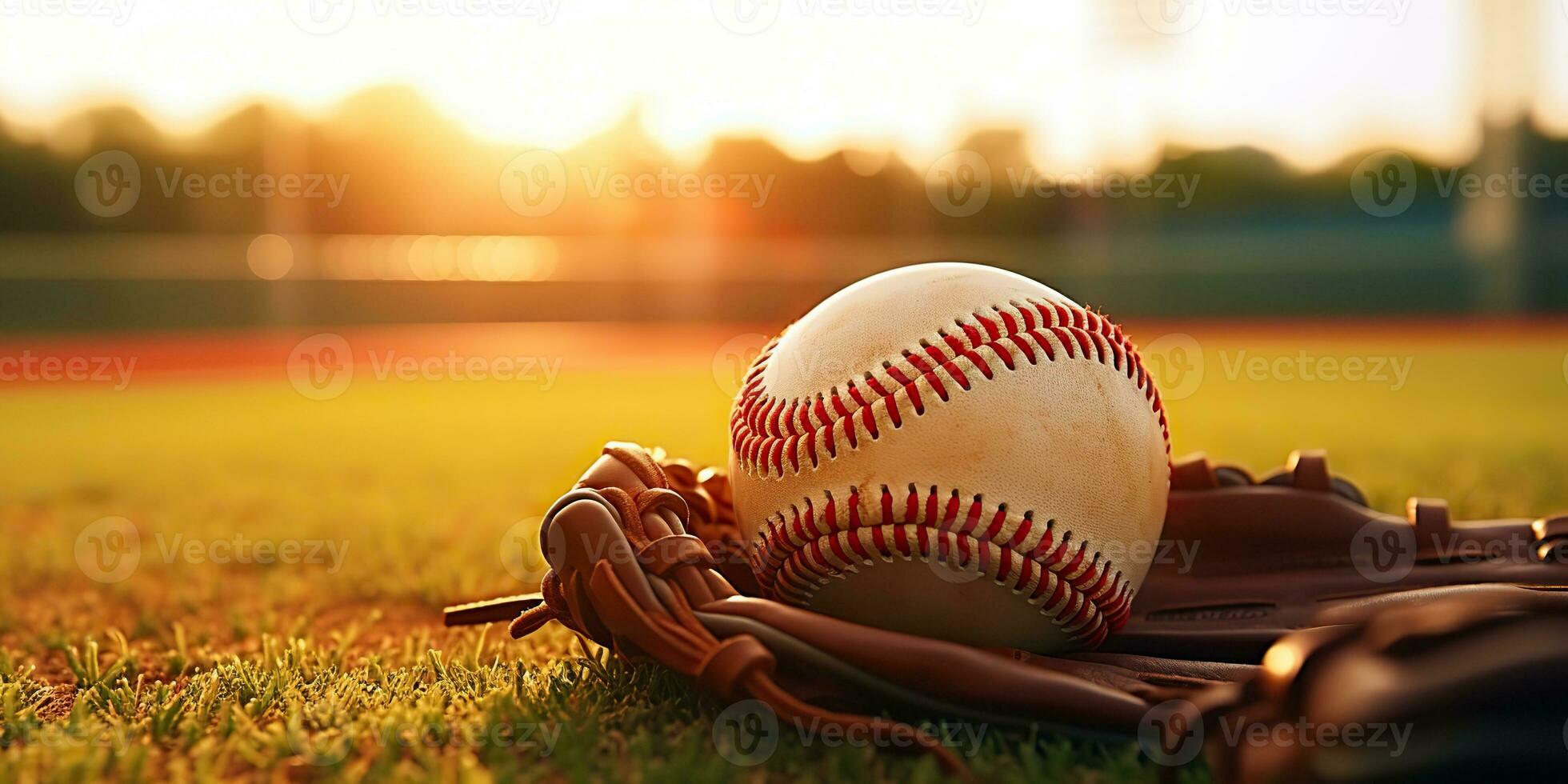 ai generato. ai generativo. Vintage ▾ retrò americano tradizionale gioco sport attività baseball palla su campo erba base sfondo. grafico arte foto