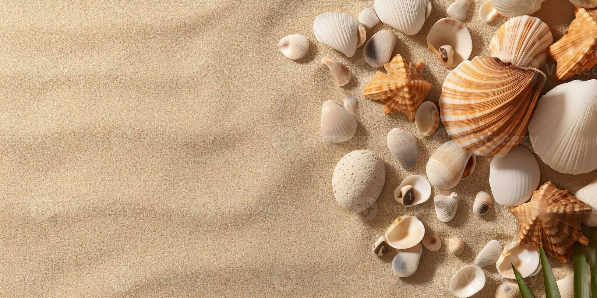 ai generato. ai generativo. nautico spiaggia marino paesaggio marino mare conchiglia sabbia isola copia spazio finto su sfondo. grafico arte foto