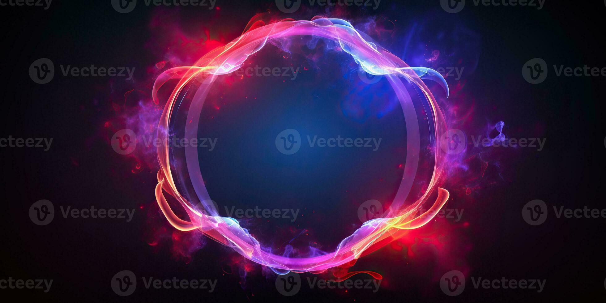 ai generato. ai generativo. il giro cerchio neon raggiante colore Fumo mistico elemento. grafico arte foto