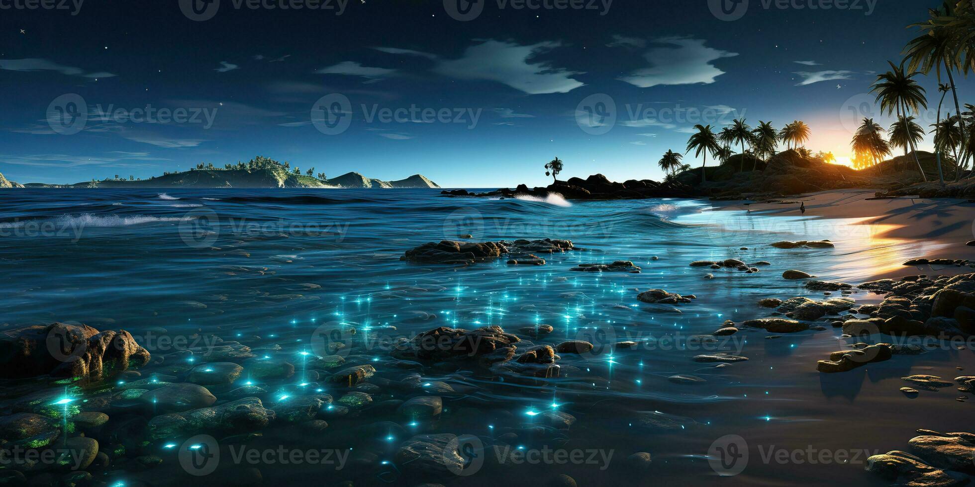 ai generato. ai generativo. notte raggiante leggero brillare plancton mare oceano sfondo. marino nautico vacanza isola. grafico arte foto