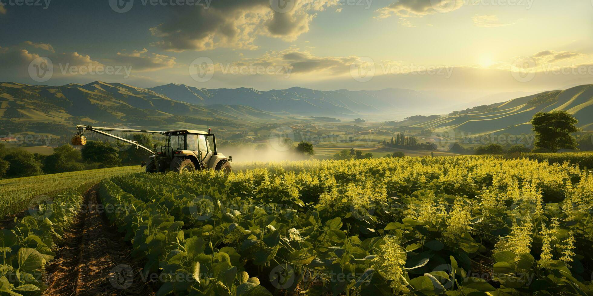 ai generato. ai generativo. trattore combinare macchina su campo prato raccogliere agricoltura campagna natura all'aperto. grafico arte foto