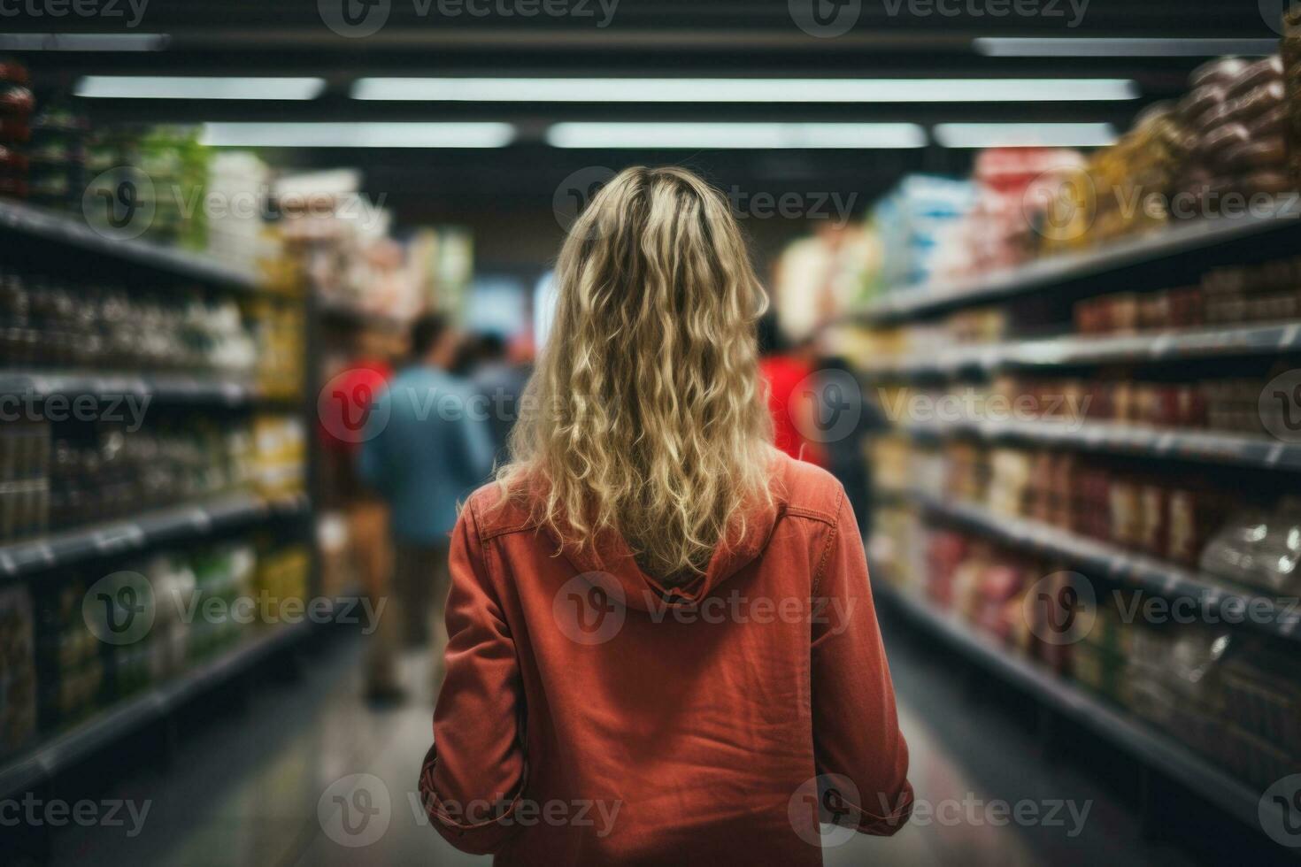 donna la scelta prodotti nel drogheria negozio. generativo ai foto