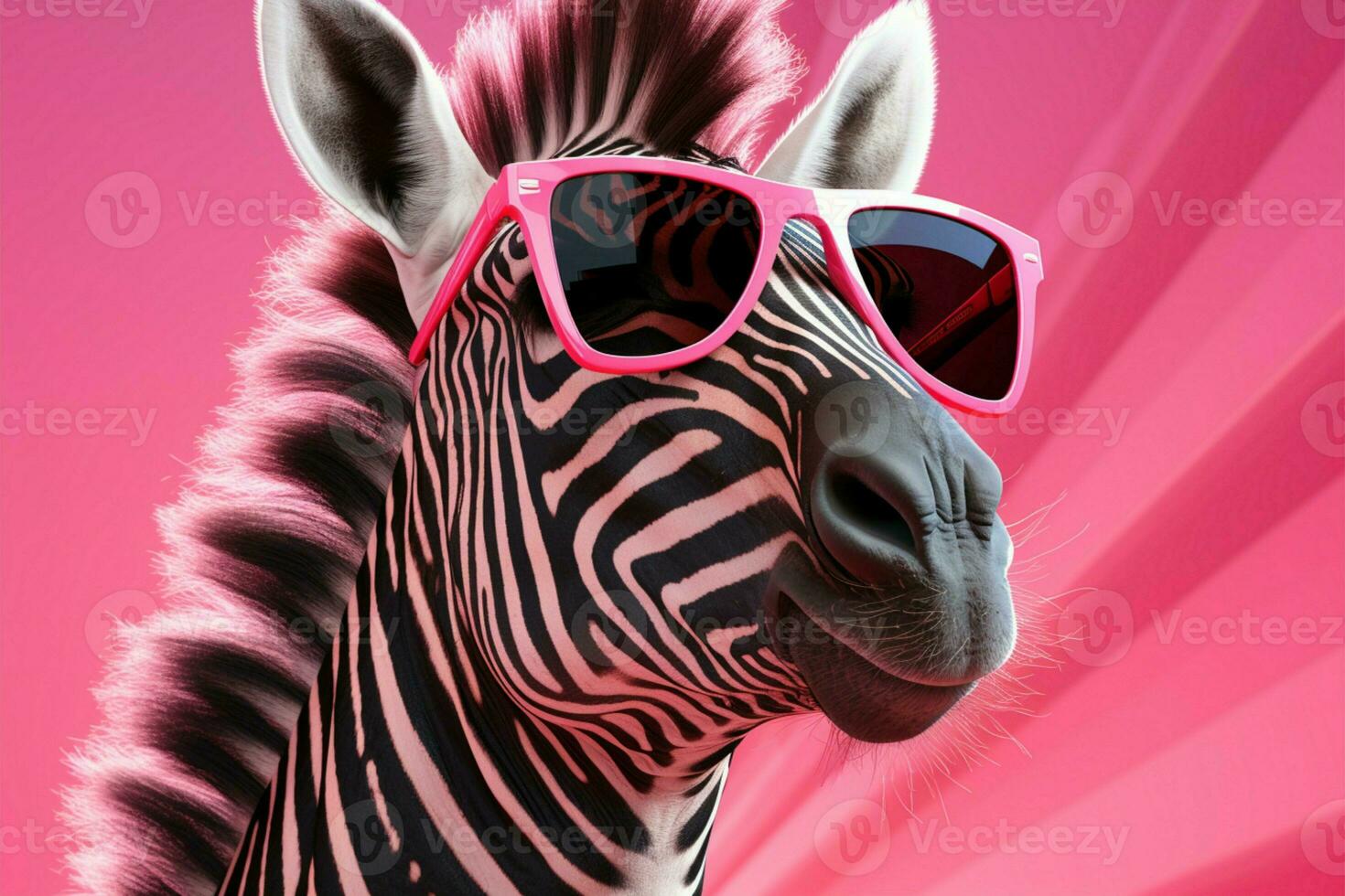rosa occhiali da sole adornano zebre freddo persona, un' Impressionante moda dichiarazione ai generato foto