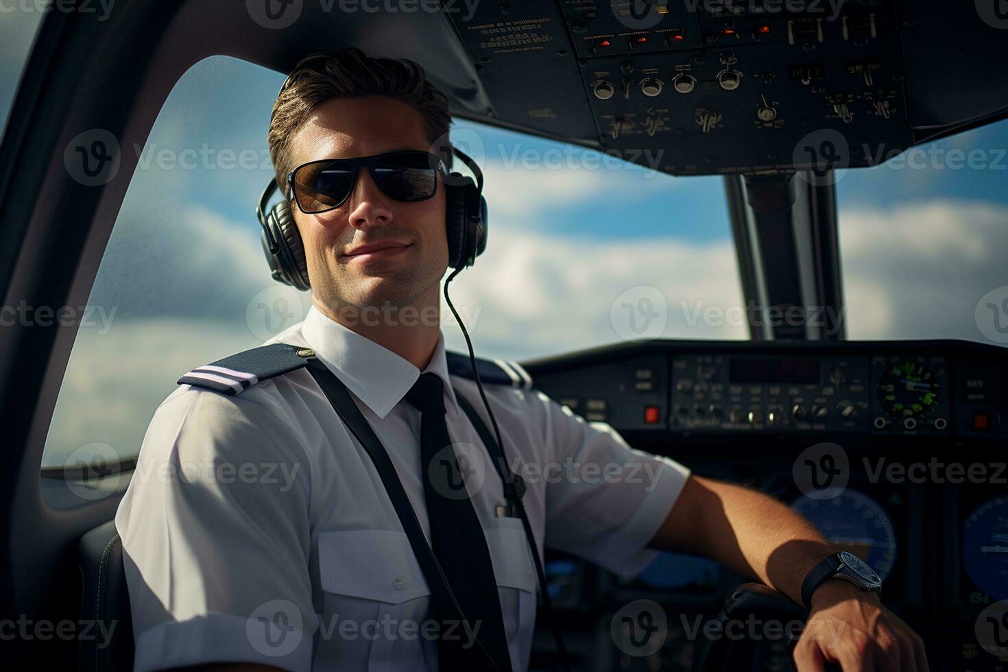 commerciale volo pilota nel comando. generativo di ai foto