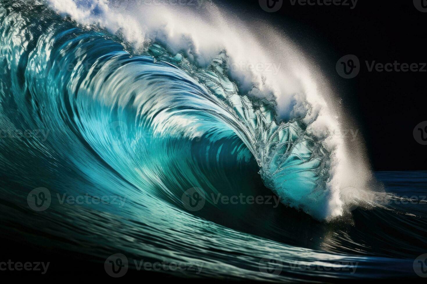 bellissimo in profondità blu tubo onda nel il oceano. oceano onda Alba a partire dal dentro un' spiaggia onda. generativo ai foto