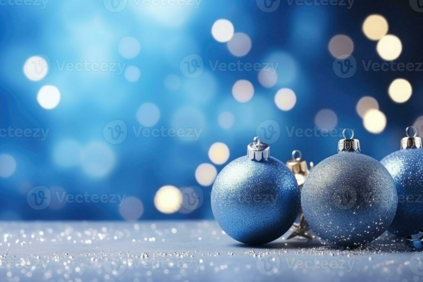 Natale palle di blu colore su blu sfocato sfondo. fronzolo per decorare il albero. Natale concetto. ai generato foto