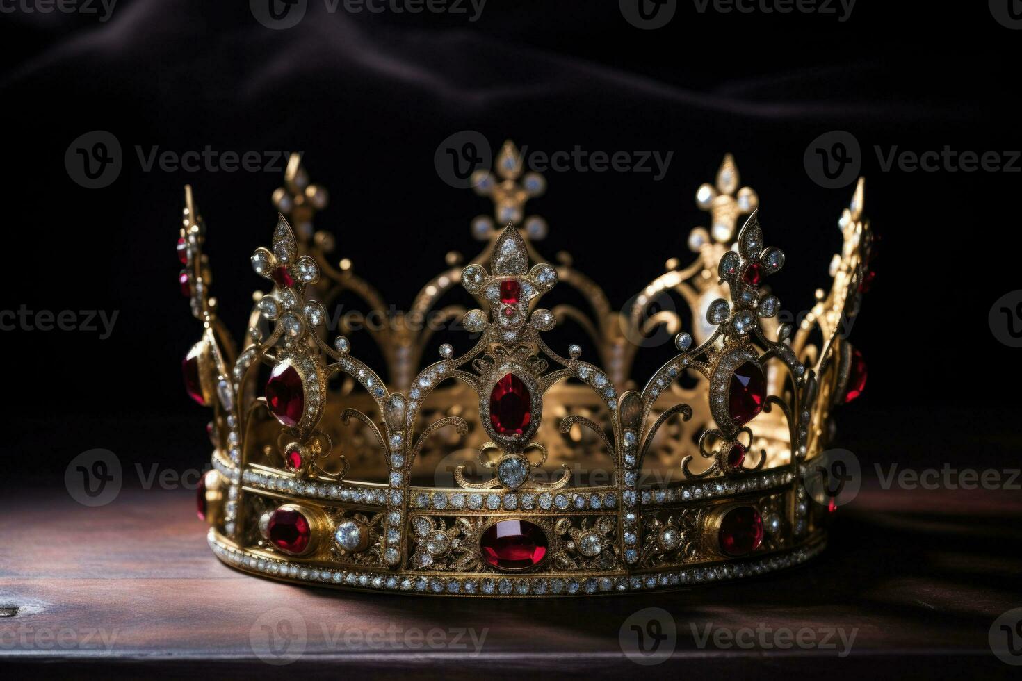 d'oro decorato Regina corona con diamanti. costoso gioielleria. Magia corona, vicino su. generativo ai foto