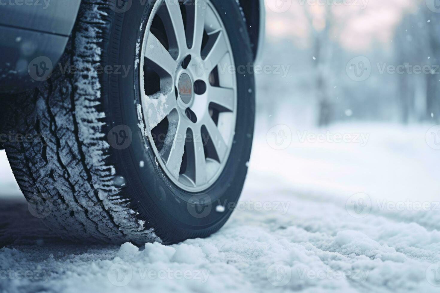 auto pneumatici nel inverno su il strada coperto con neve. generativo ai foto