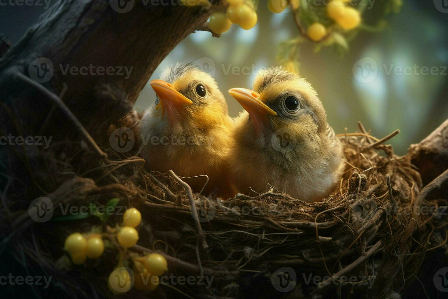 bambino uccelli nel il nido su natura sfondo. ai generato. professionista Immagine foto