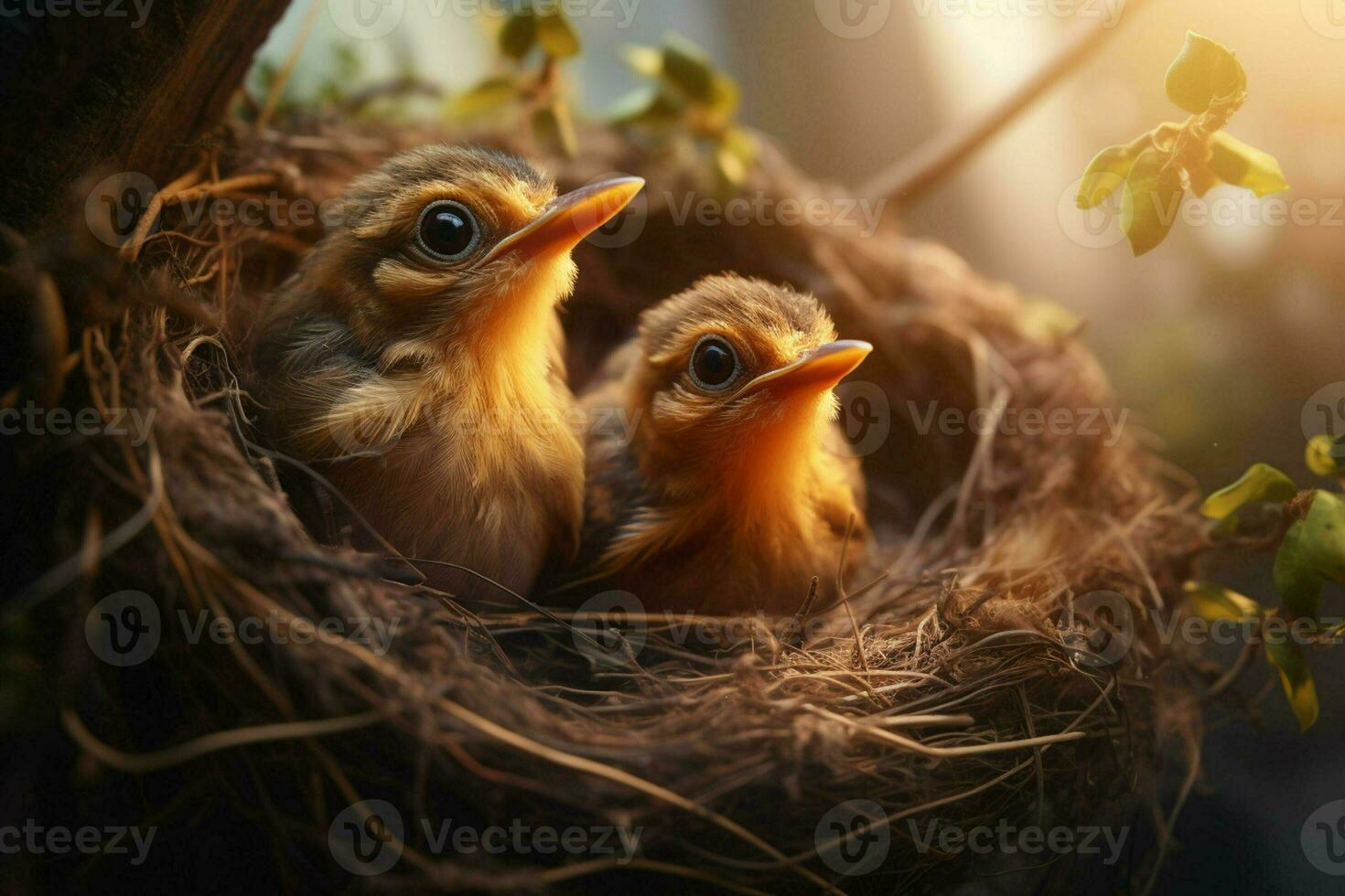 bambino uccelli nel il nido su natura sfondo. ai generato. professionista Immagine foto