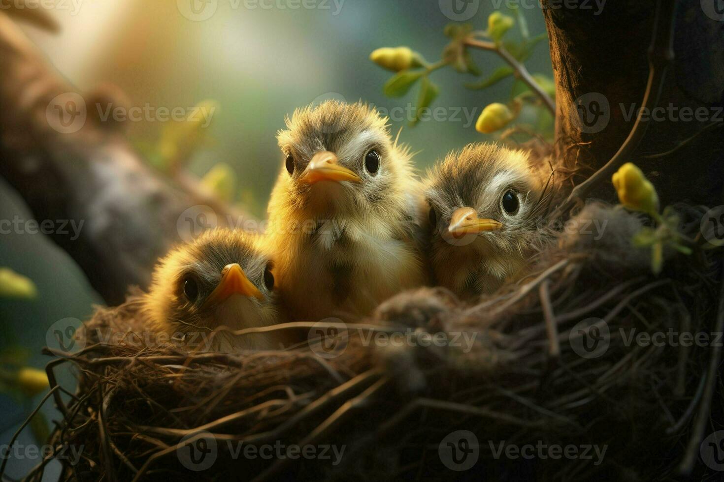 bambino uccelli nel il nido su natura sfondo. ai generato. professionista Immagine foto