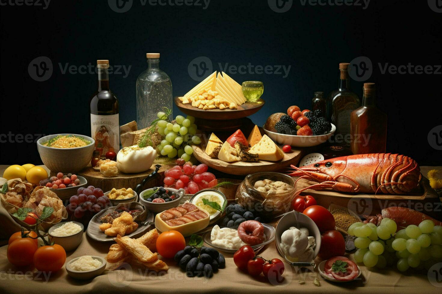 selezione di formaggio, carne, frutta e verdure su un' di legno tavolo. ai generato professionista foto