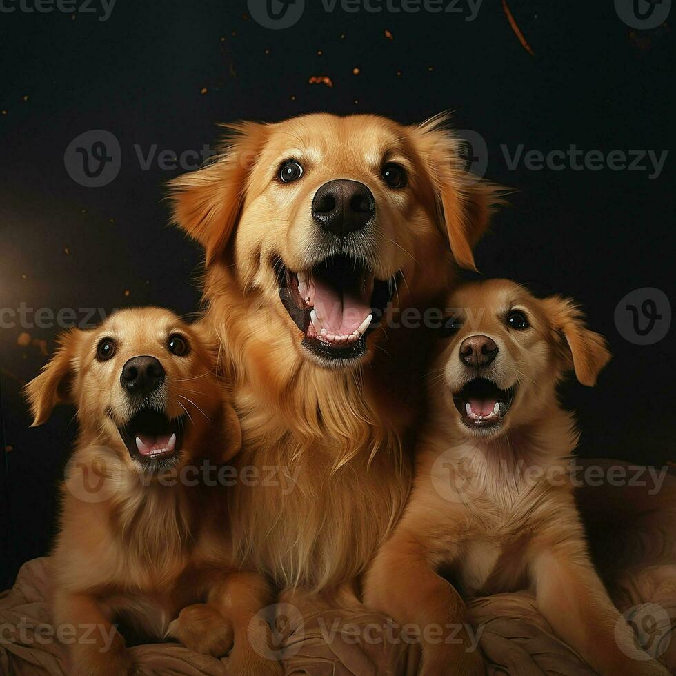 gruppo di d'oro cane da riporto cani su nero sfondo. studio sparo. ai generato professionista foto