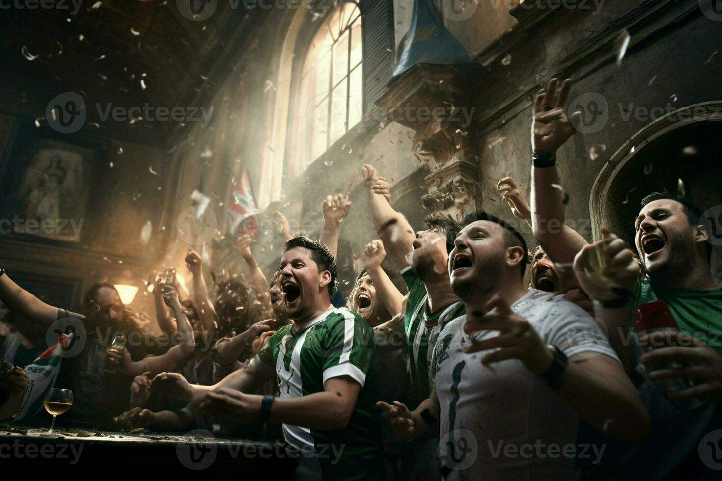 eccitato Italia calcio fan applauso per loro squadra durante un' gioco a stadio. ai generato professionista foto