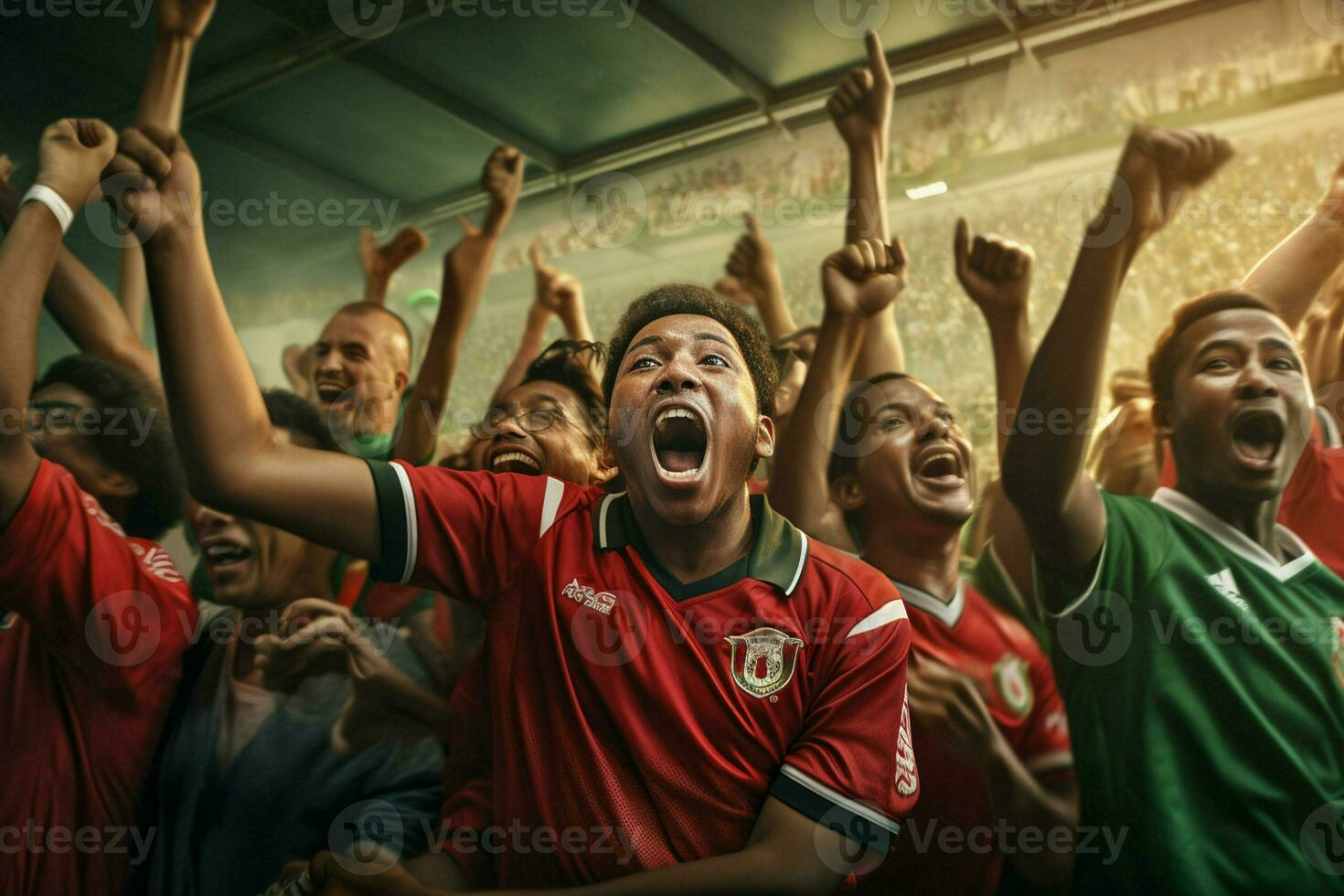 eccitato bangladesh calcio fan applauso per loro squadra durante un' gioco a stadio. ai generato professionista foto