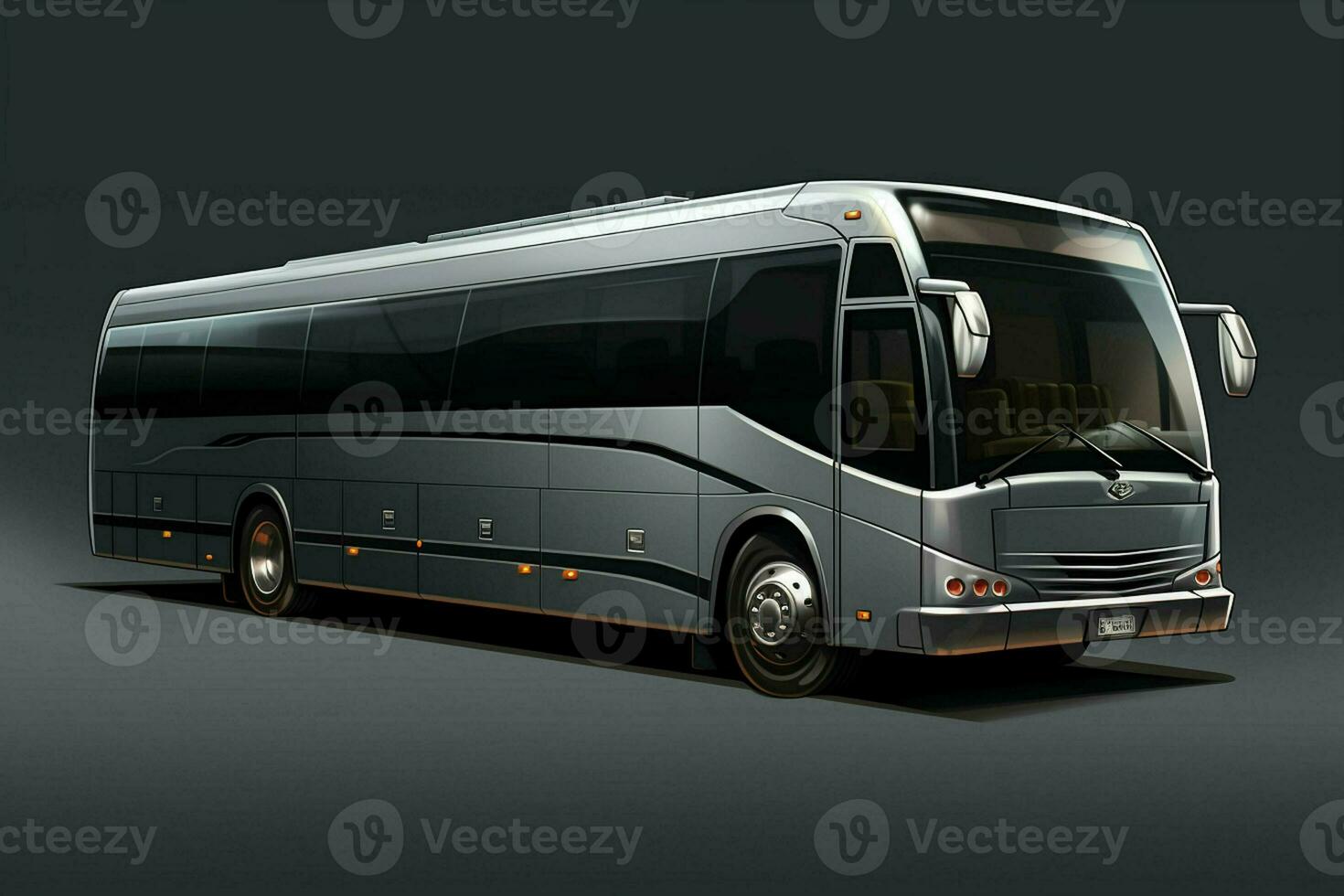 moderno nero autobus su un' grigio sfondo. 3d interpretazione Immagine. ai generato professionista foto