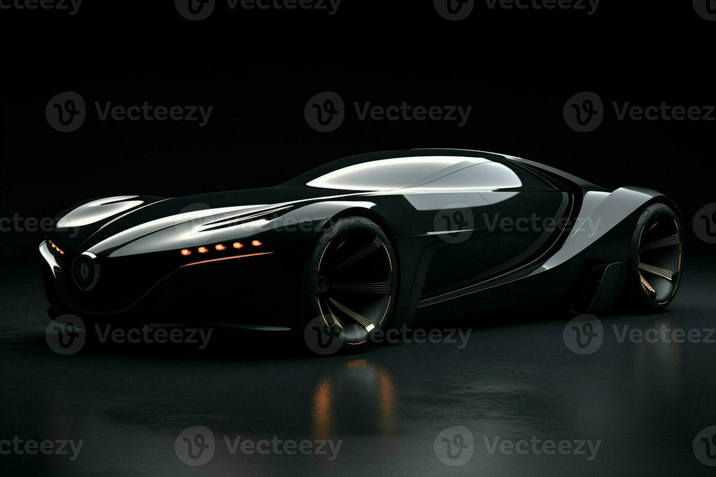 nero gli sport auto coupe su un' nero sfondo. 3d rendere. ai generato professionista foto