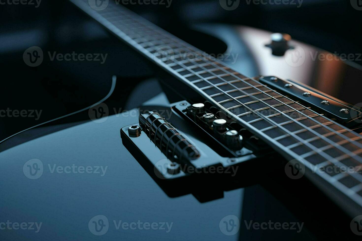 vicino su di nero elettrico chitarra. ai generato professionista foto