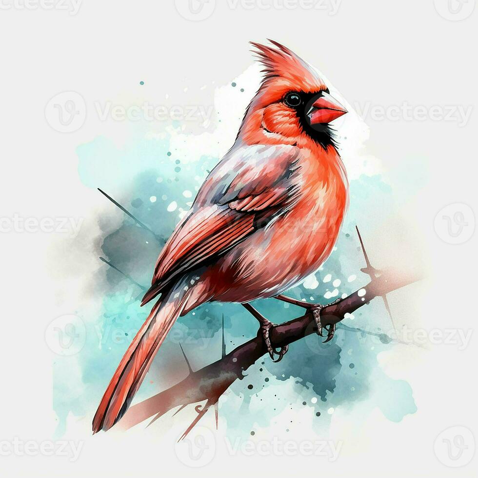 cardinale uccello su acquerello sfondo. ai generato professionista foto