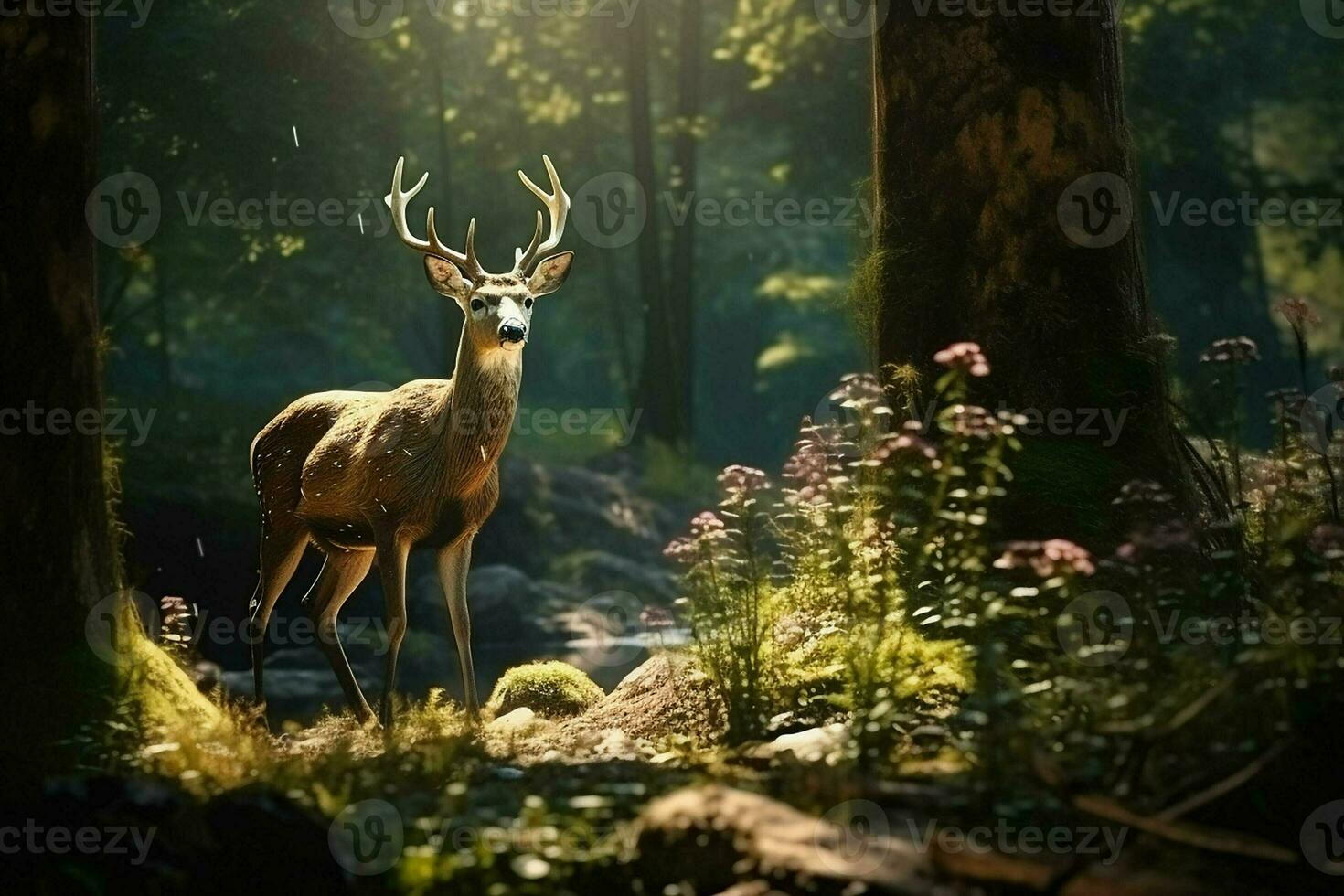 maestoso rosso cervo cervo nel il foresta. bellissimo selvaggio cervo nel il foresta. natura scena a partire dal natura. ai generato professionista foto