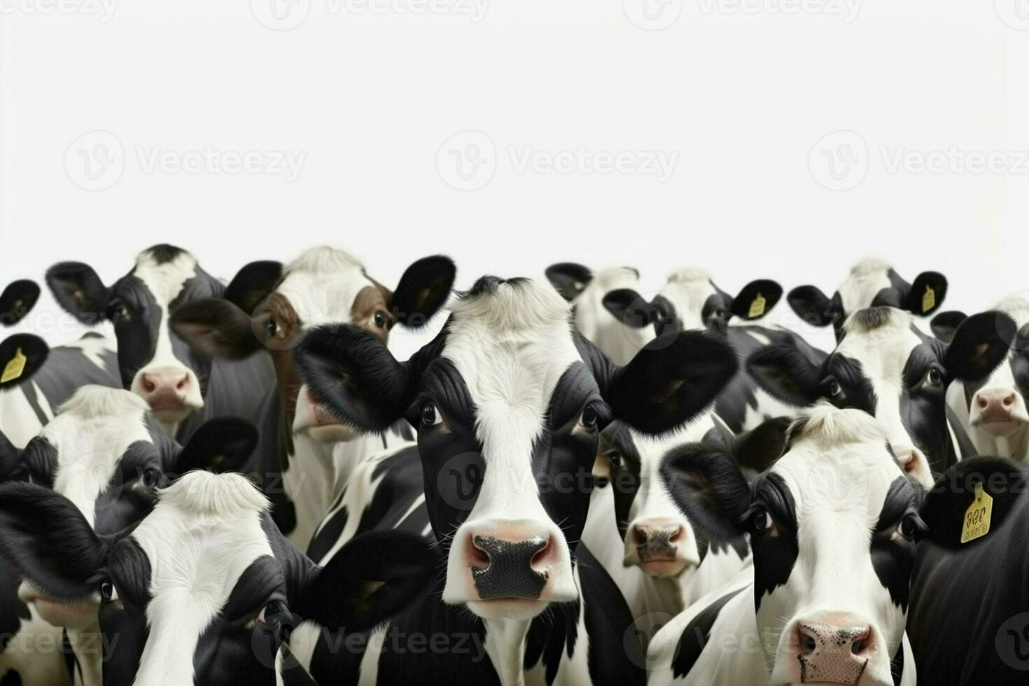 gregge di nero e bianca mucche nel un' riga su un' azienda agricola. mandria di mucche nel un' prato su un' soleggiato giorno. ai generato professionista foto