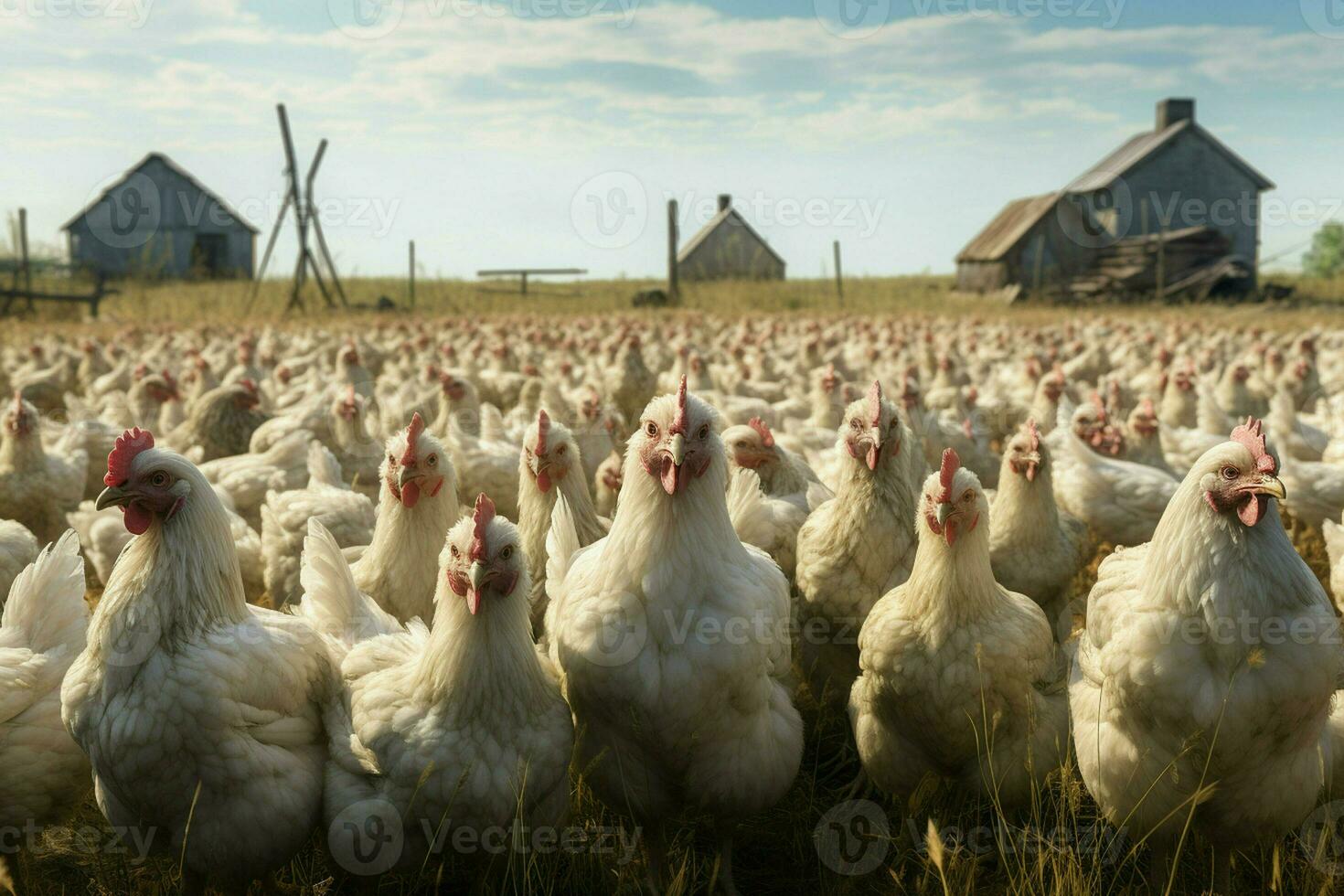 polli su tradizionale gratuito gamma pollame azienda agricola. polli su il azienda agricola. selettivo messa a fuoco. natura. ai generato professionista foto