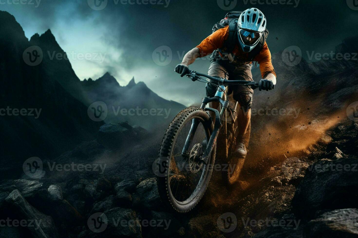 montagna bicicletta ciclista nel il montagne. sport e attivo vita concetto. ai generato professionista foto