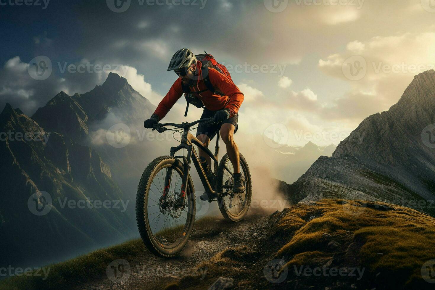 montagna bicicletta ciclista nel il montagne. sport e attivo vita concetto. ai generato professionista foto