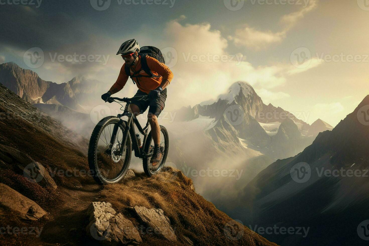 montagna bicicletta ciclista nel il montagne. sport e attivo vita concetto. ai generato professionista foto